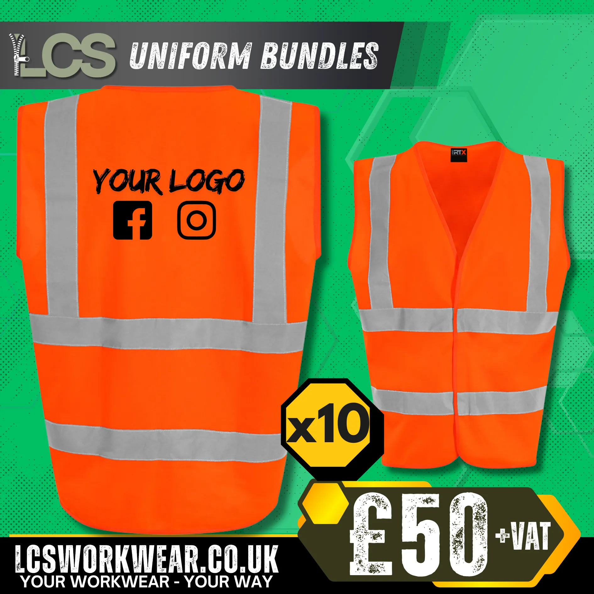 10x Hi Vis Vest With Printed Logo