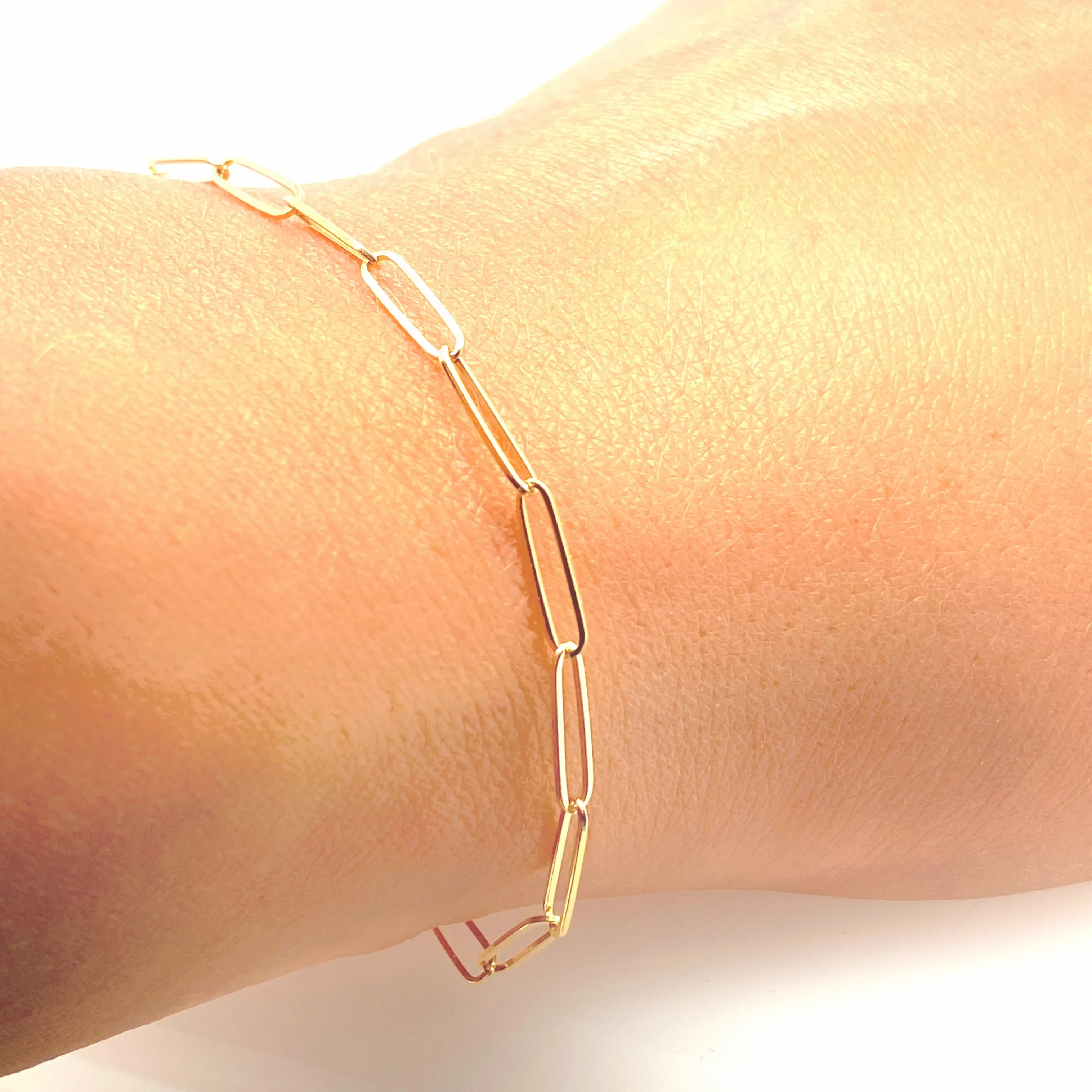 14K Gold 2.60mm Paperclip Chain Bracelet