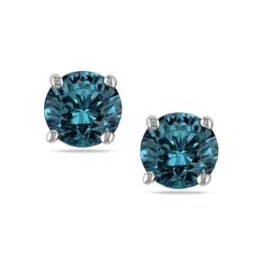 14K White Gold (0.25ct - 1.00ct) Blue Diamond Solitaire Stud Earrings