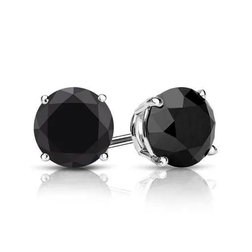 14K White Gold (0.25ct - 2.00ct) Black Diamond Solitaire Stud Earrings