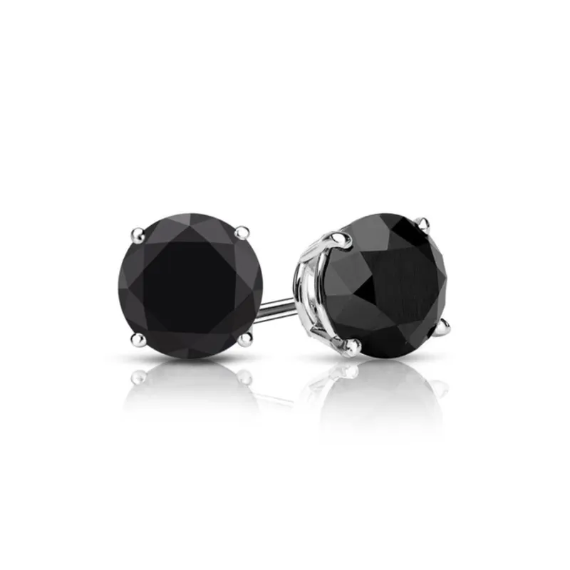 14K White Gold (0.25ct - 2.00ct) Black Diamond Solitaire Stud Earrings