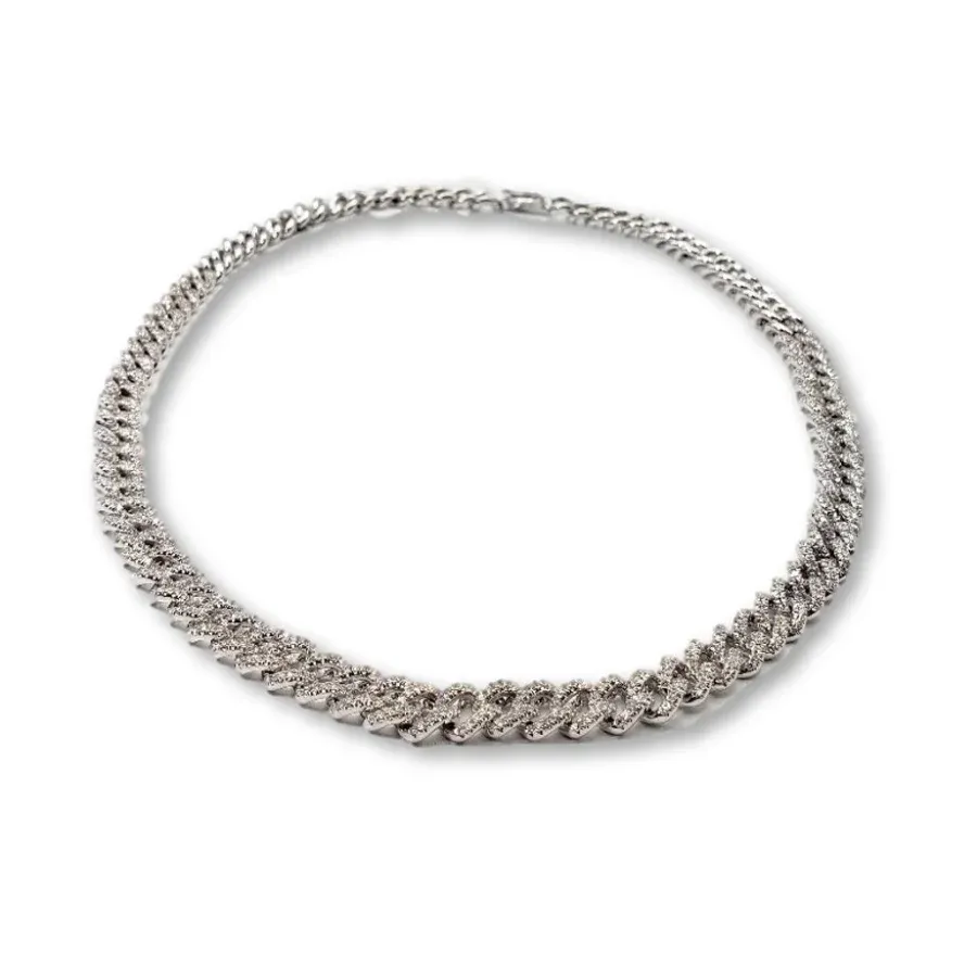 18K White Gold Diamond Cuban Link Necklace