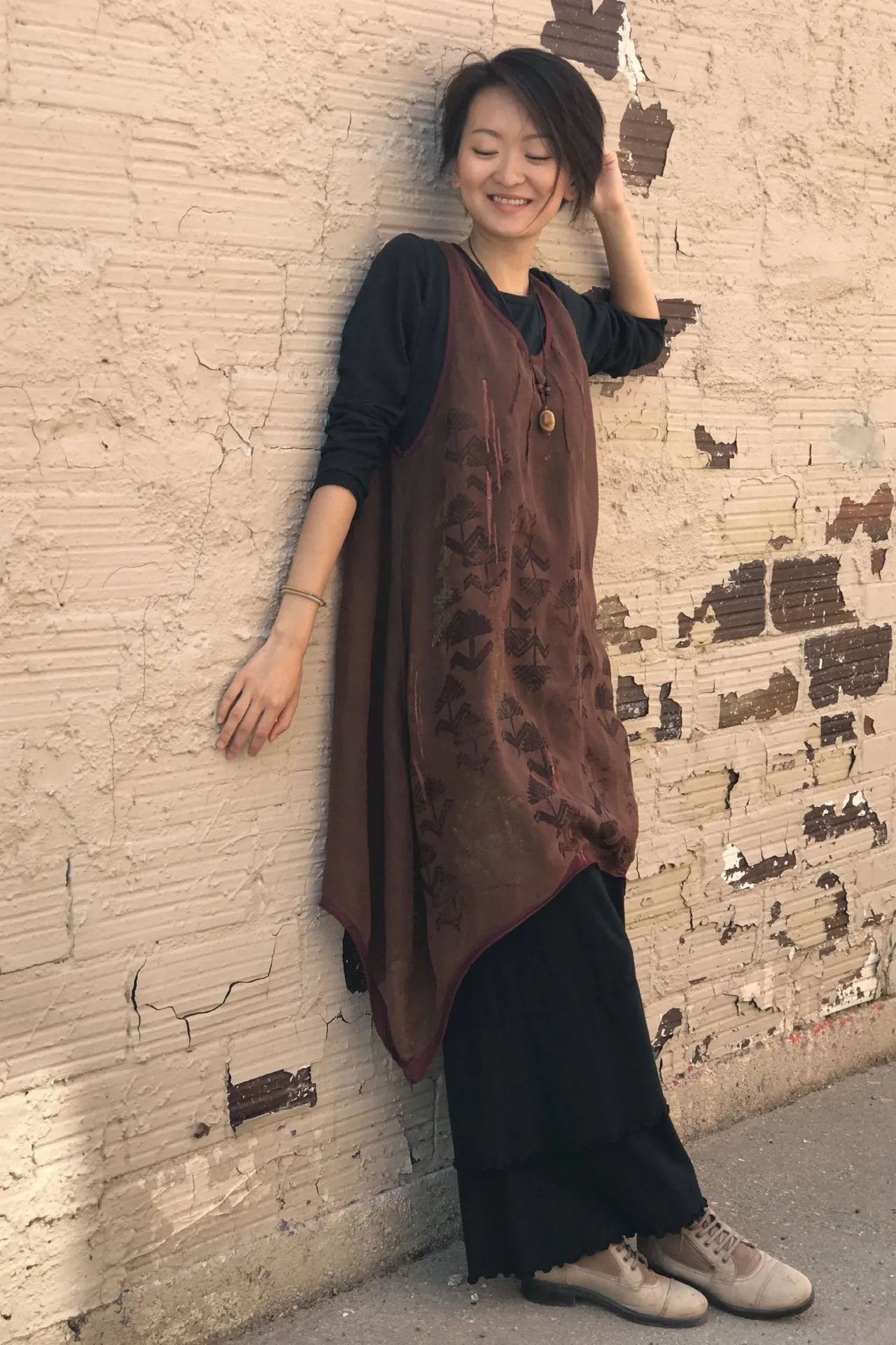 6113 B Organza Shift-Terra Cotta with pyramid print