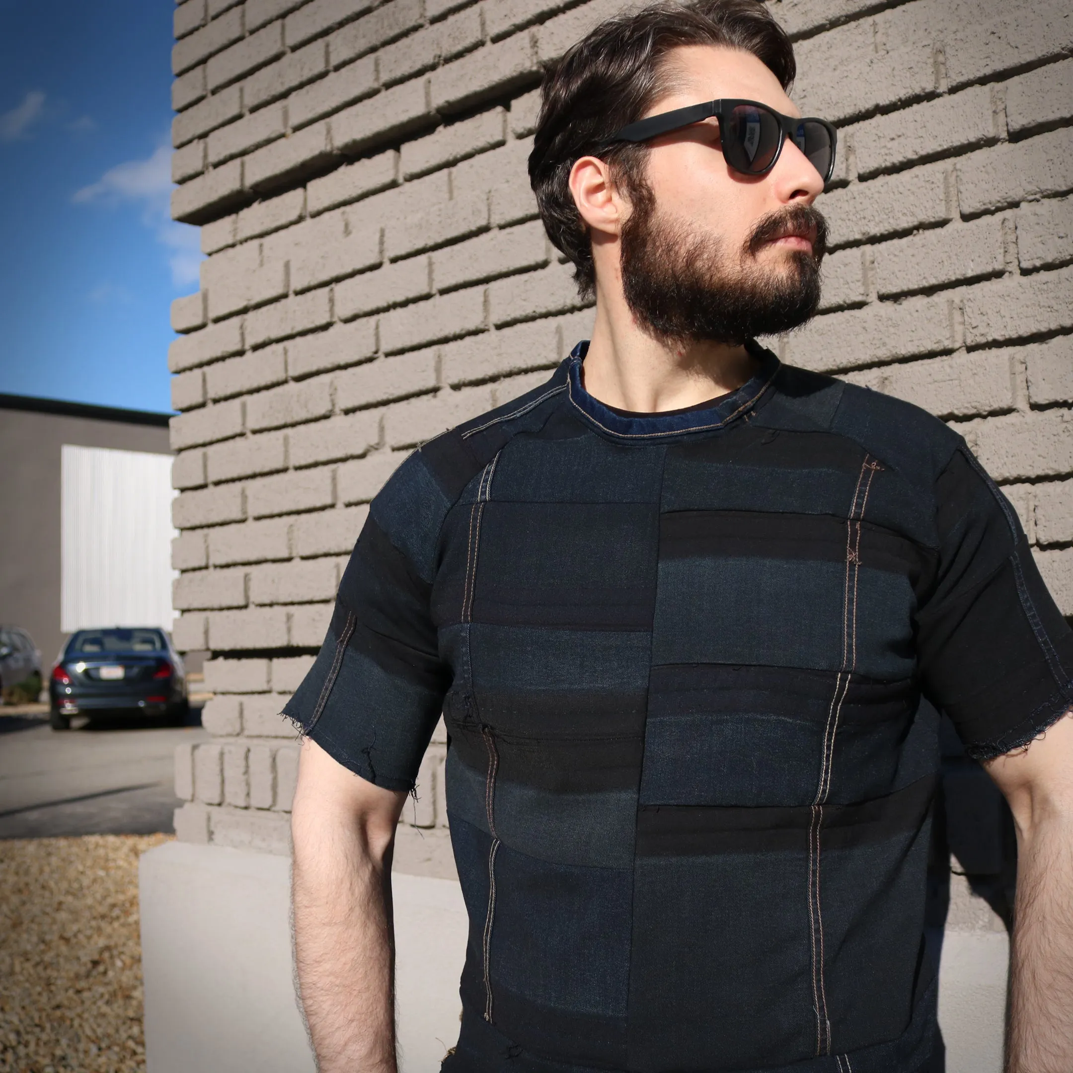 A Call To Arms - Reversible, genderfree upcycled denim t-shirt