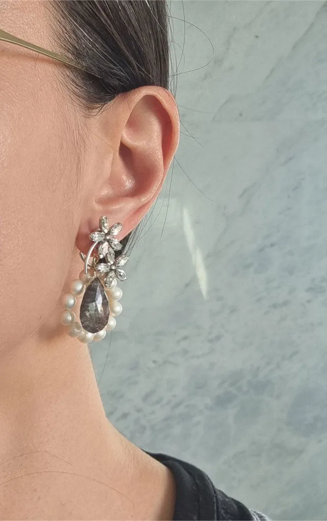 Adam | daisy pearl hoop black quartz statement earrings