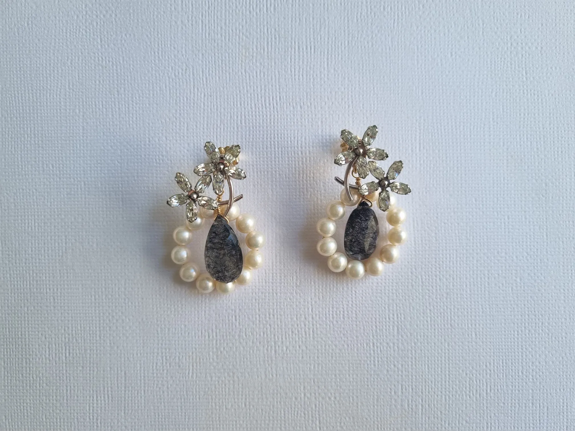Adam | daisy pearl hoop black quartz statement earrings