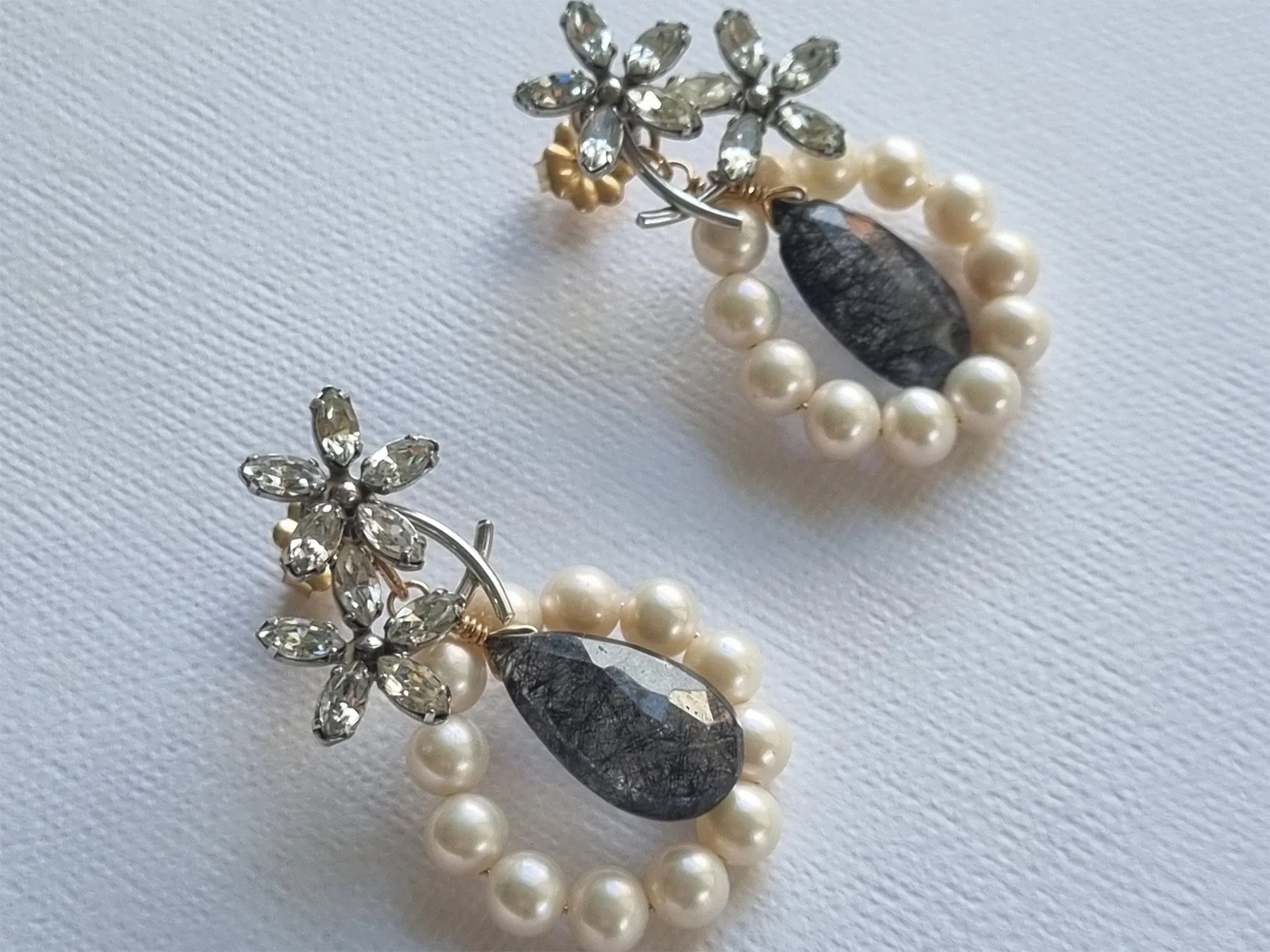 Adam | daisy pearl hoop black quartz statement earrings