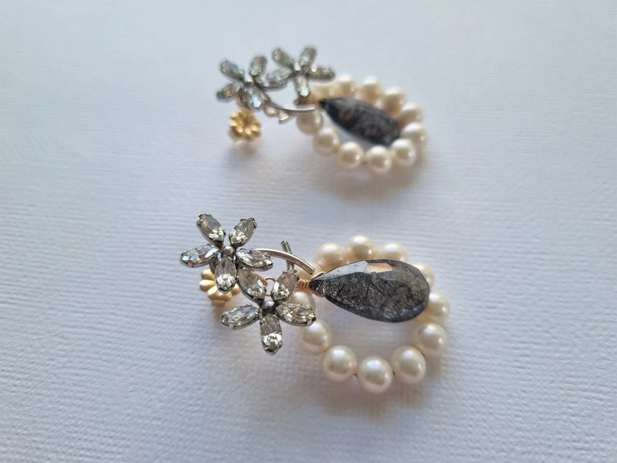 Adam | daisy pearl hoop black quartz statement earrings