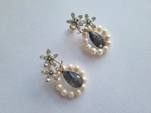 Adam | daisy pearl hoop black quartz statement earrings