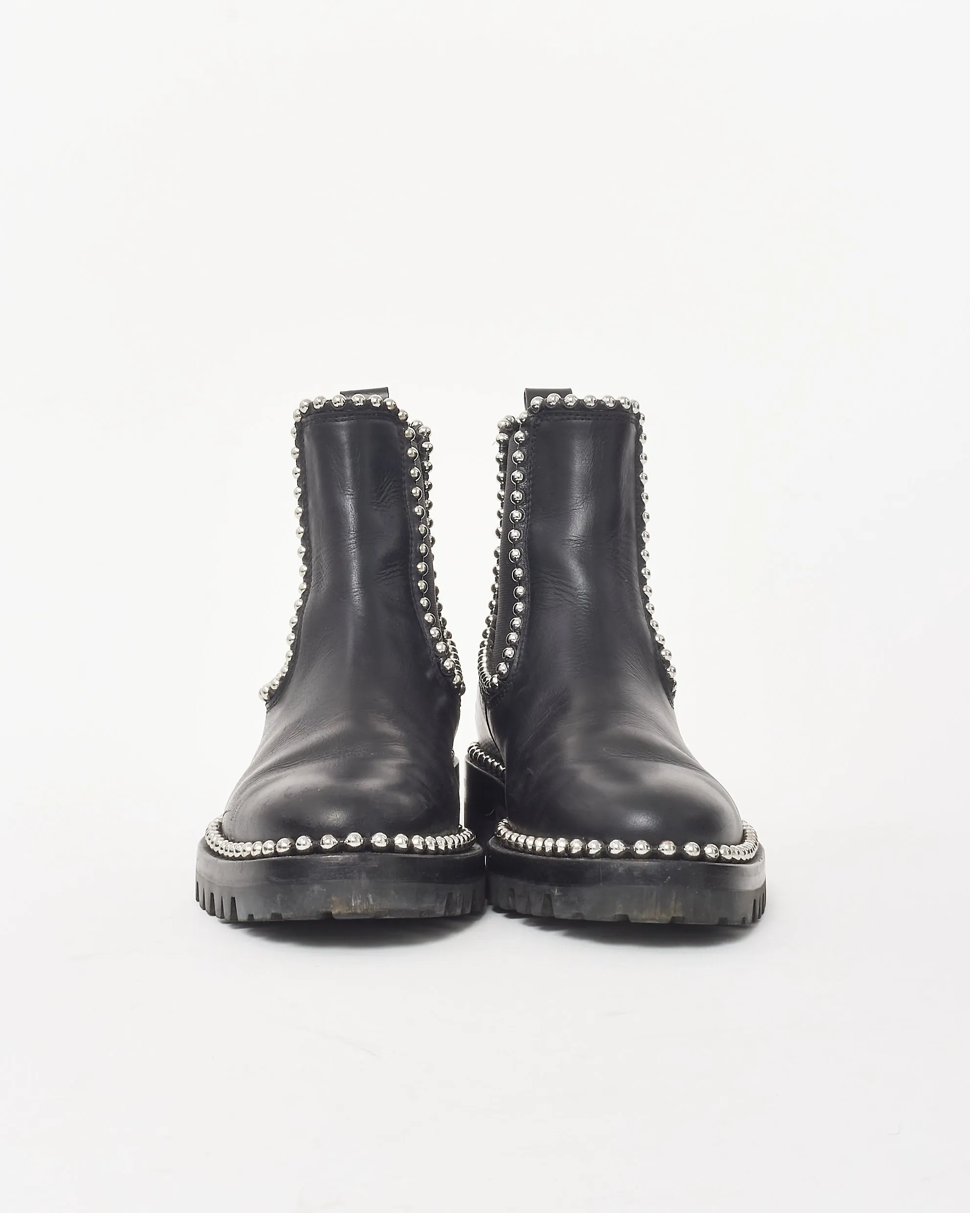 Alexander Wang Black Leather Spencer Studded Ankle Boots - 36