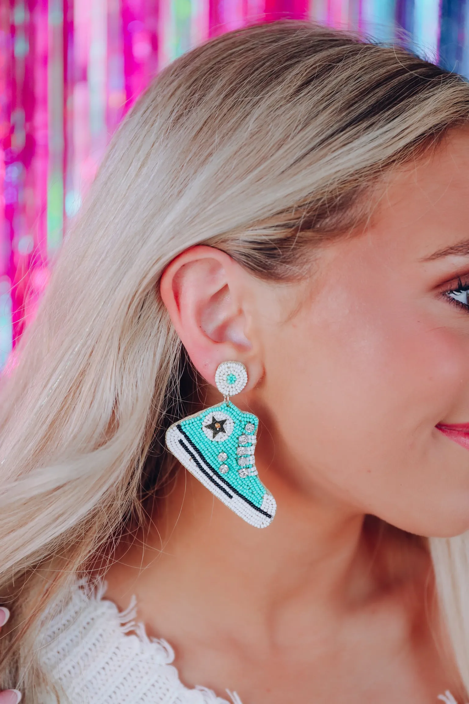 All Star Sneaker Beaded Earrings - Turquoise