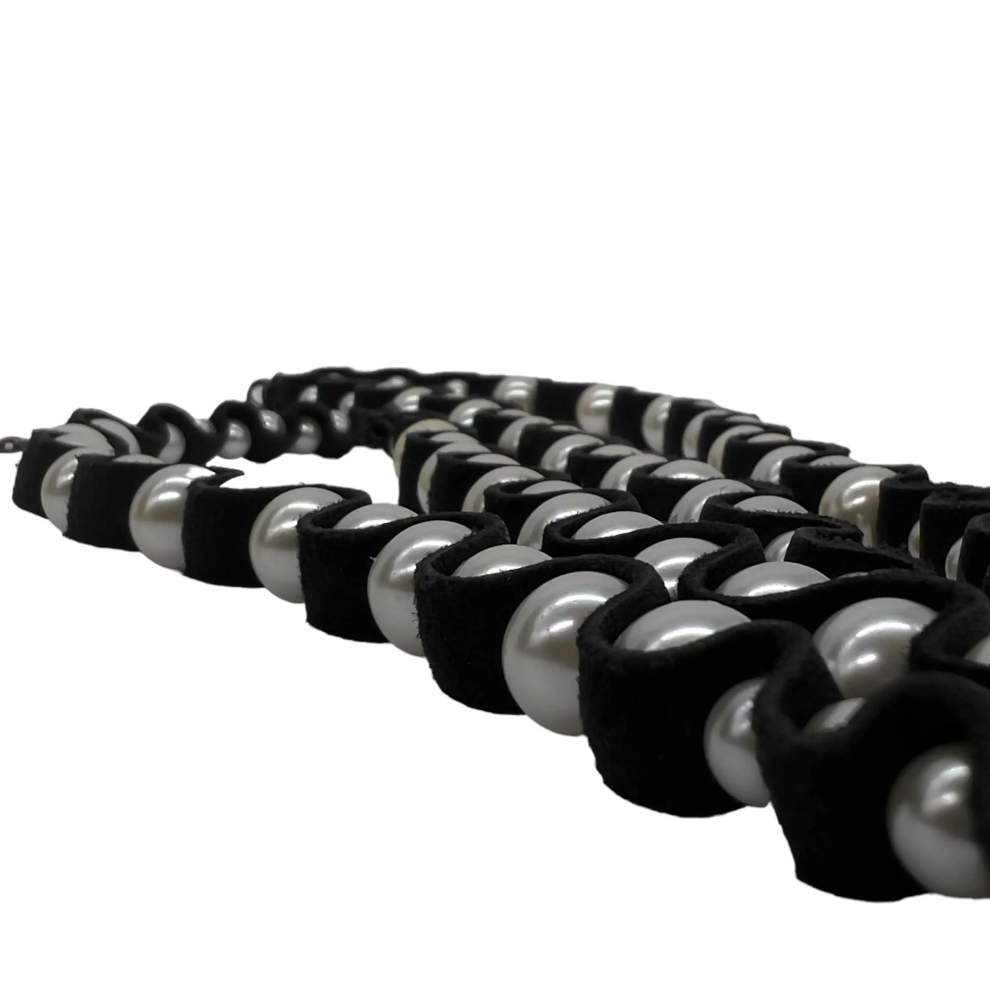 ANNIE COSTELLO BROWN Faux Pearl & Leather Layered Necklace - Black