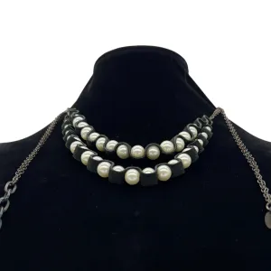 ANNIE COSTELLO BROWN Faux Pearl & Leather Layered Necklace - Black