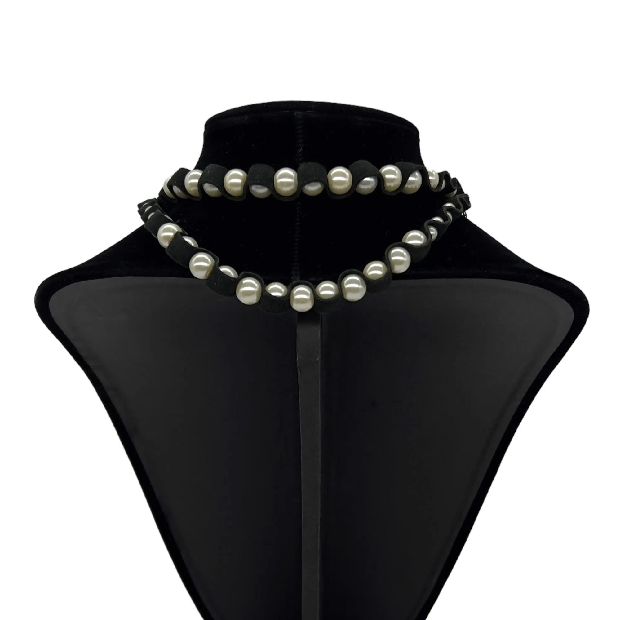 ANNIE COSTELLO BROWN Faux Pearl & Leather Layered Necklace - Black