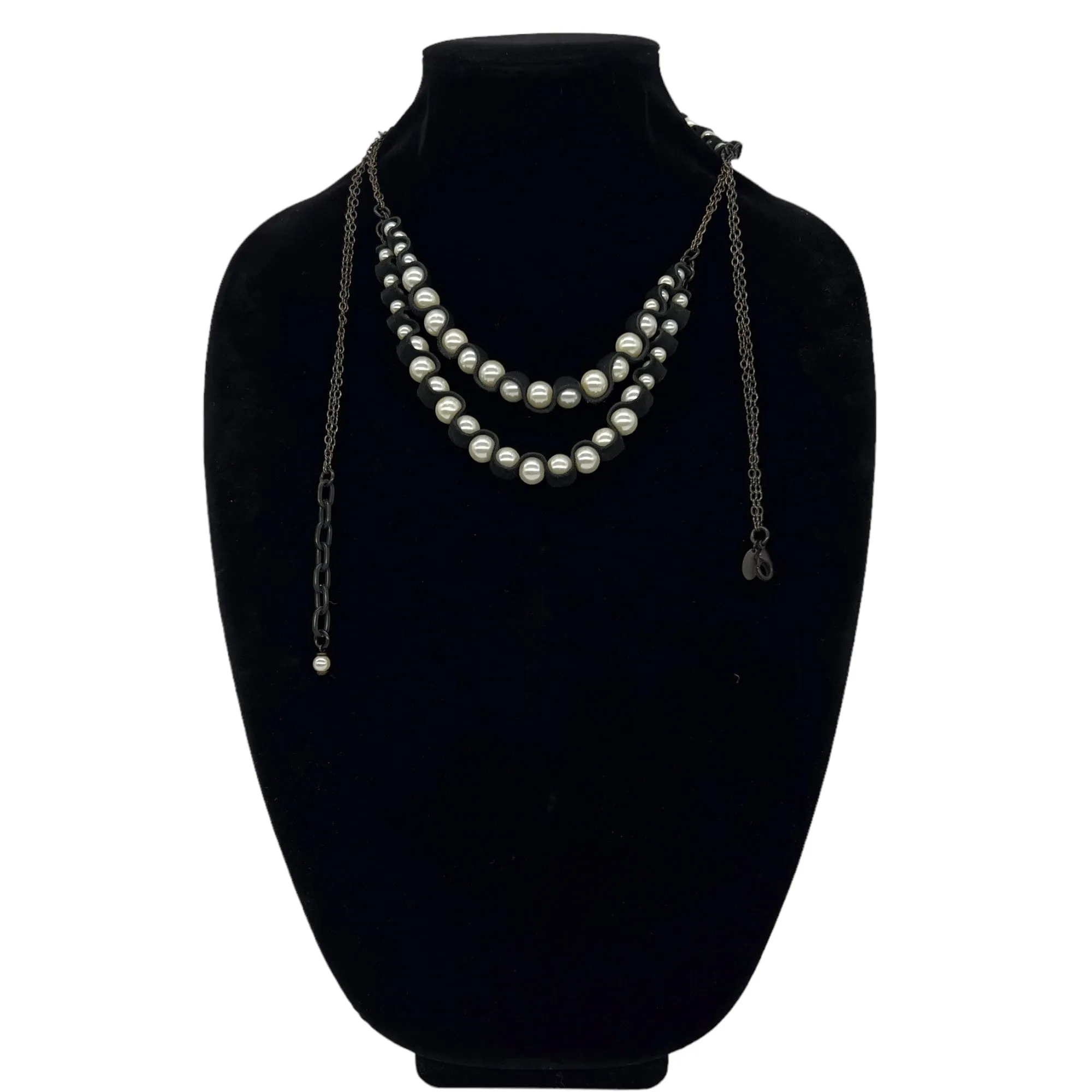 ANNIE COSTELLO BROWN Faux Pearl & Leather Layered Necklace - Black