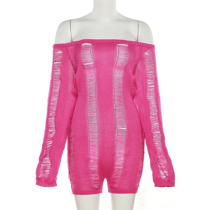 Backless Distressed Romper for Women See Through Playsuit Backless Sexy Skinny  Playsuit Party Clubwear