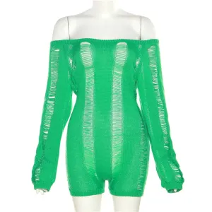 Backless Distressed Romper for Women See Through Playsuit Backless Sexy Skinny  Playsuit Party Clubwear