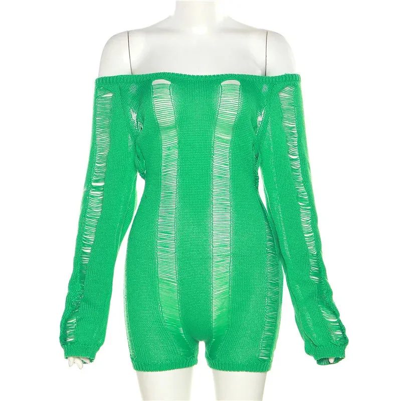 Backless Distressed Romper for Women See Through Playsuit Backless Sexy Skinny  Playsuit Party Clubwear