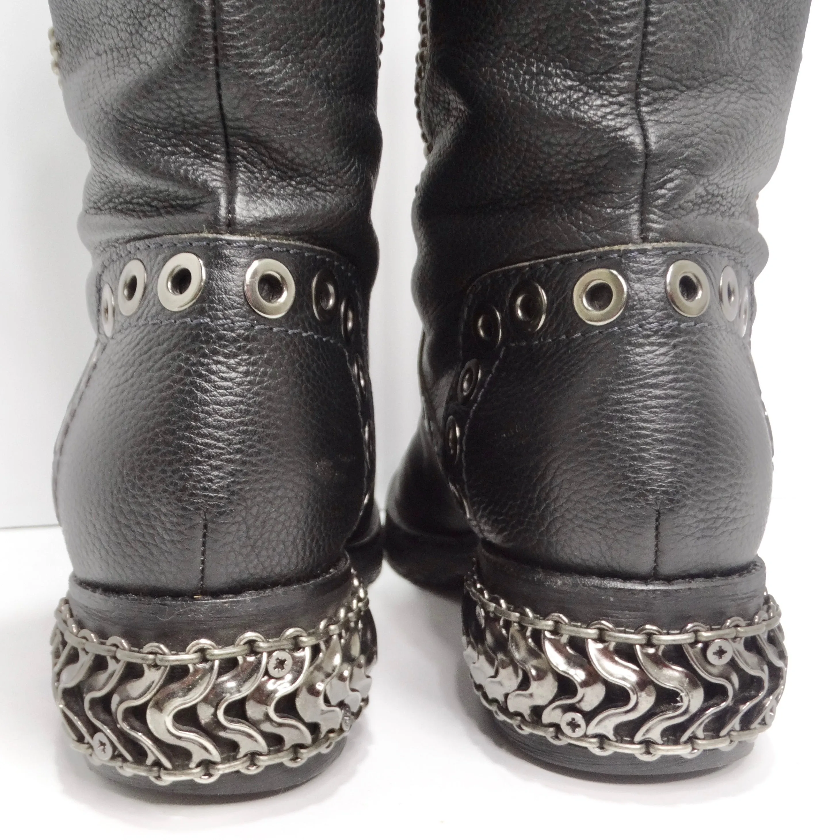 Baldan Black Leather Studded Moto Boots