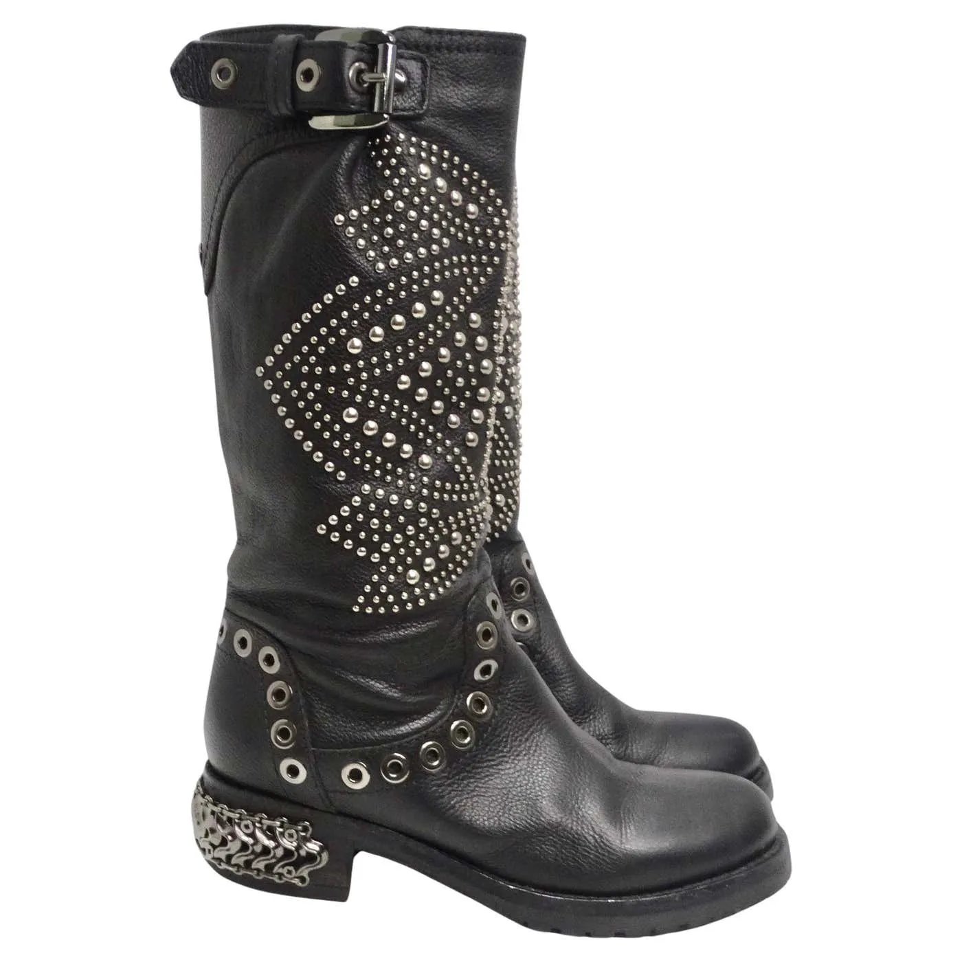 Baldan Black Leather Studded Moto Boots