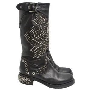 Baldan Black Leather Studded Moto Boots