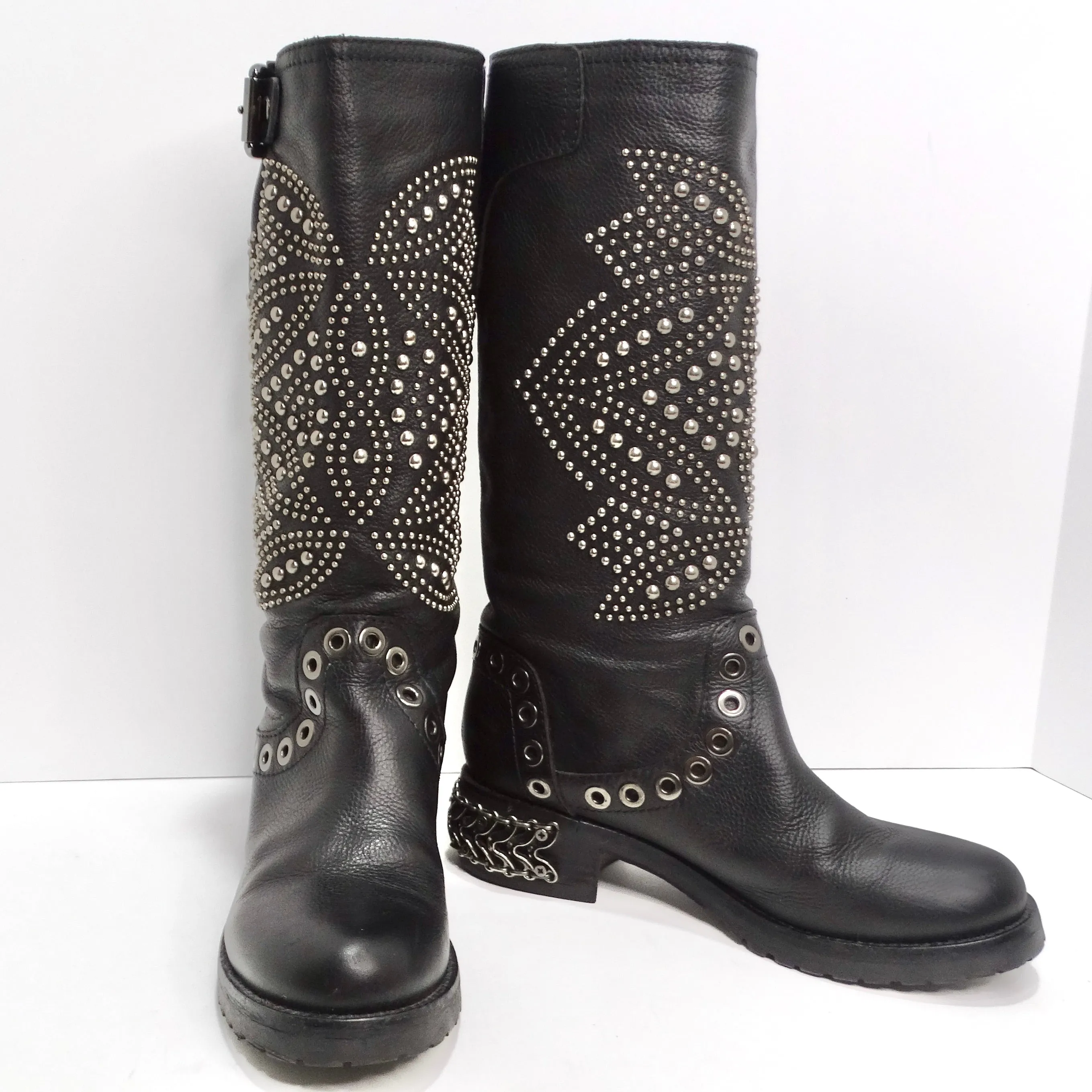 Baldan Black Leather Studded Moto Boots