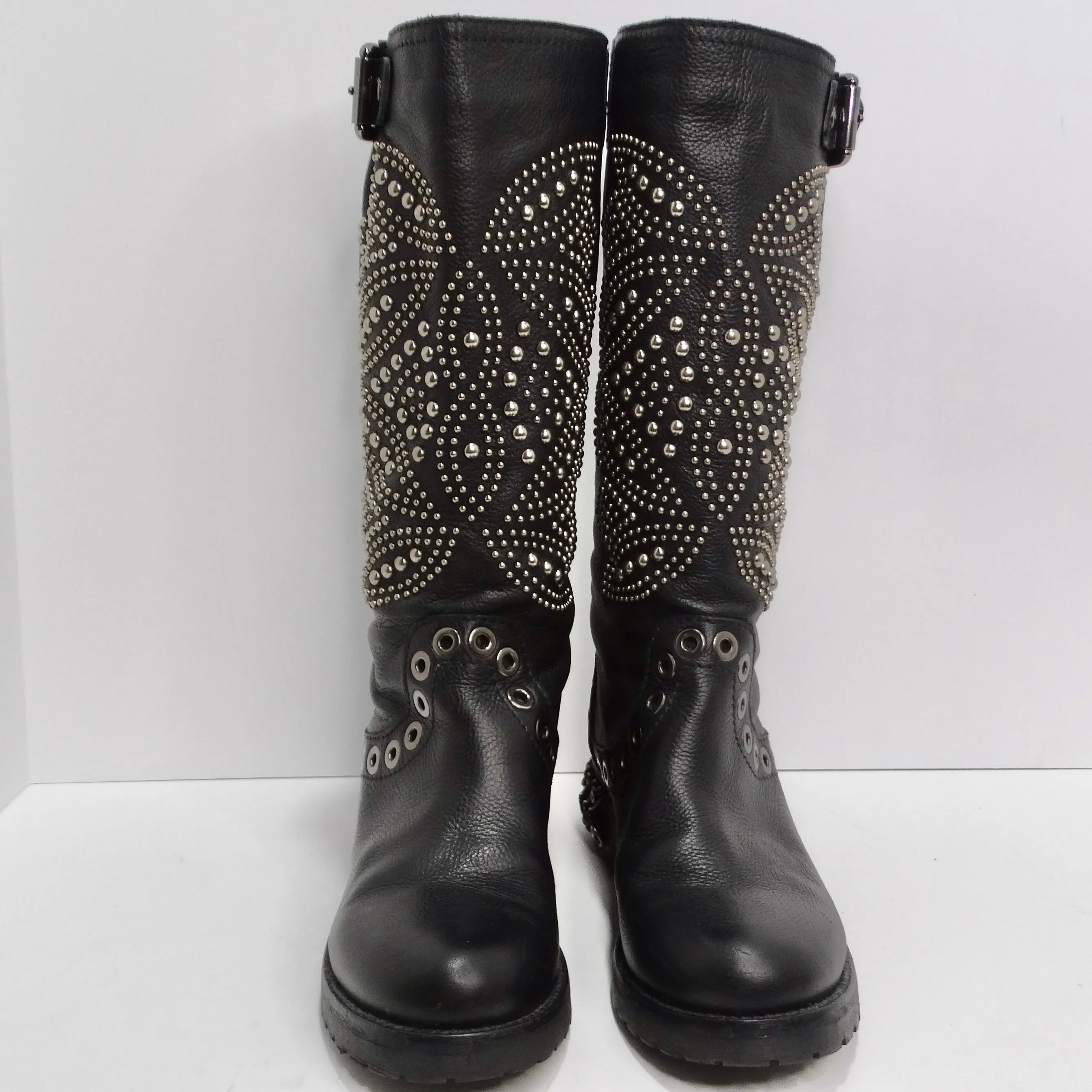 Baldan Black Leather Studded Moto Boots