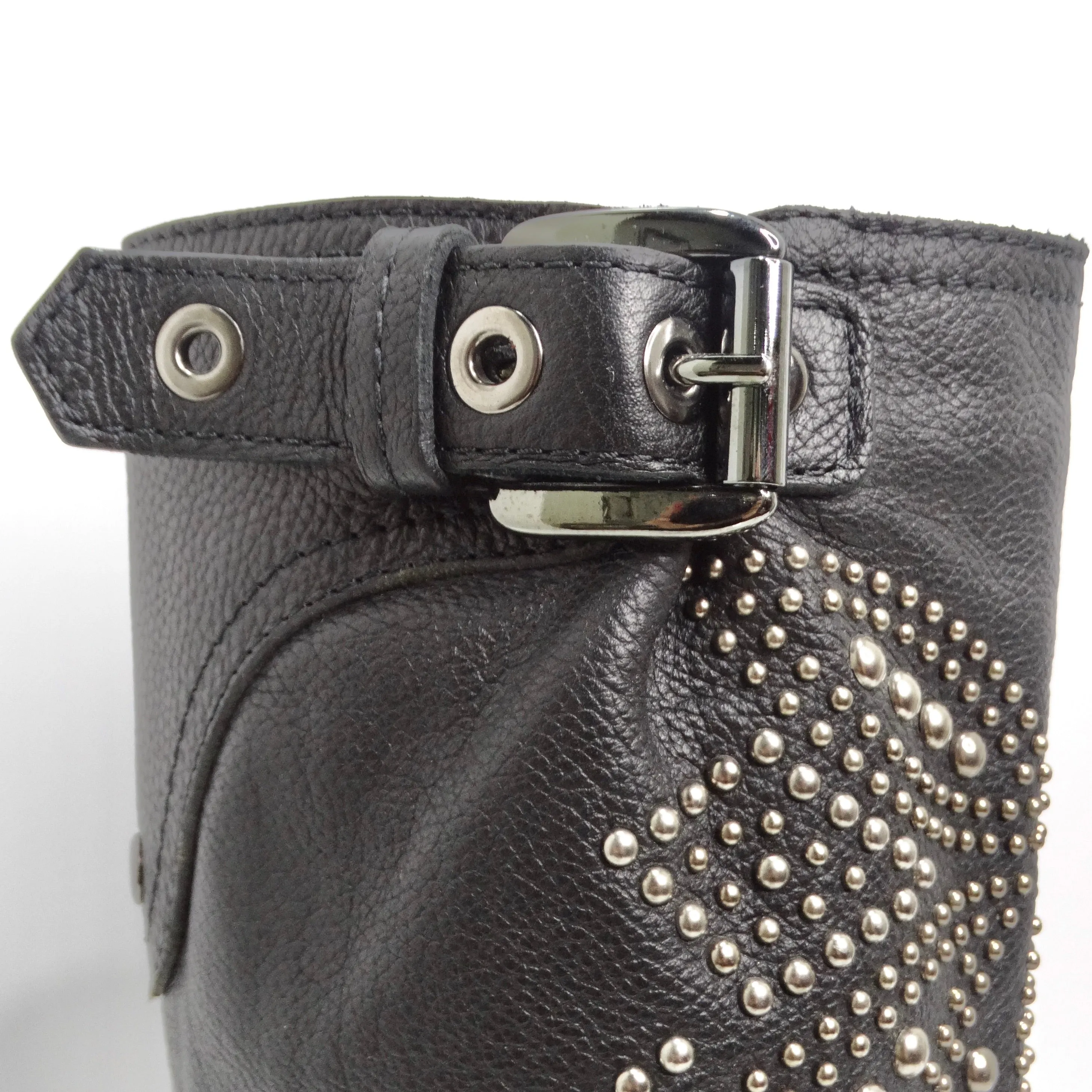 Baldan Black Leather Studded Moto Boots