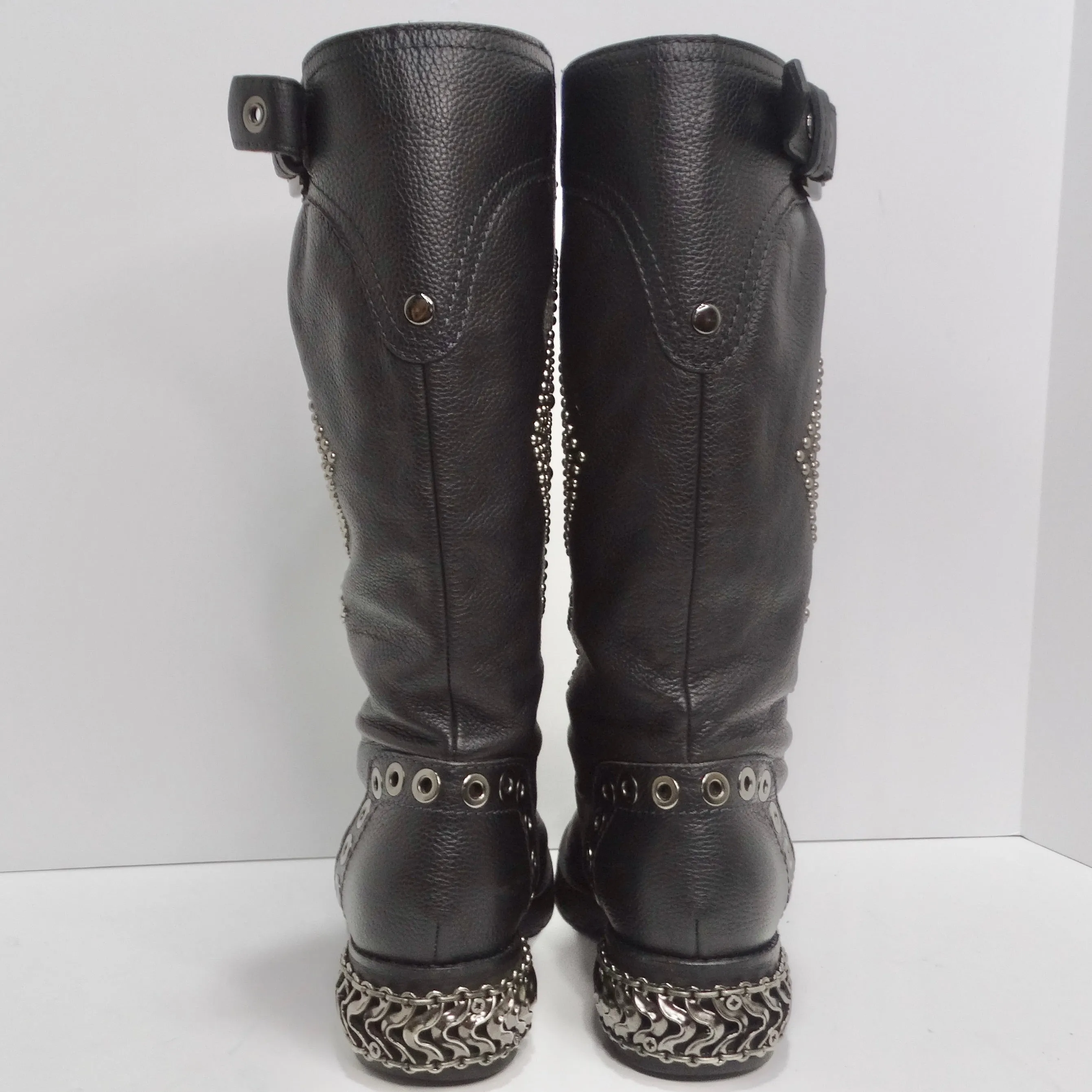 Baldan Black Leather Studded Moto Boots