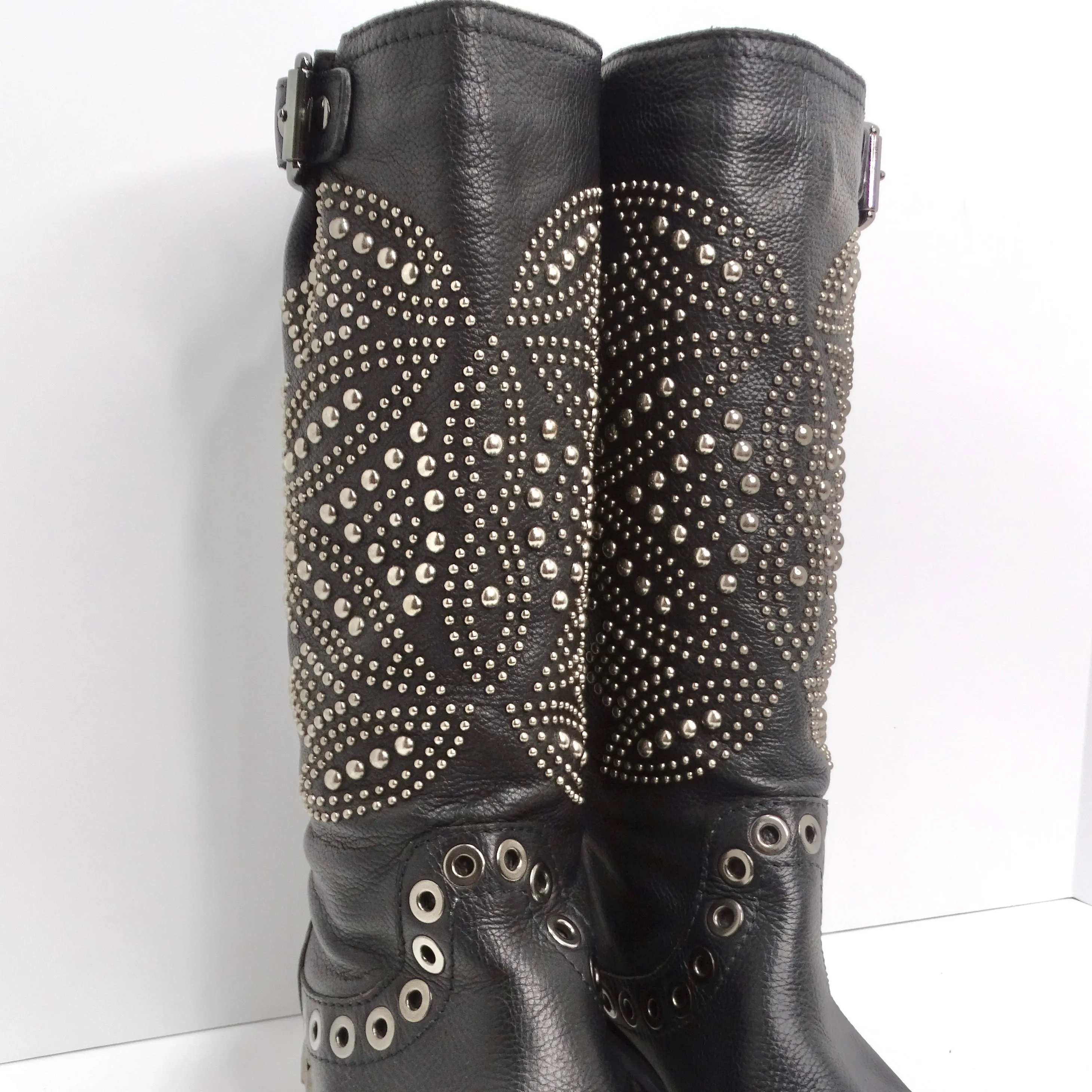 Baldan Black Leather Studded Moto Boots