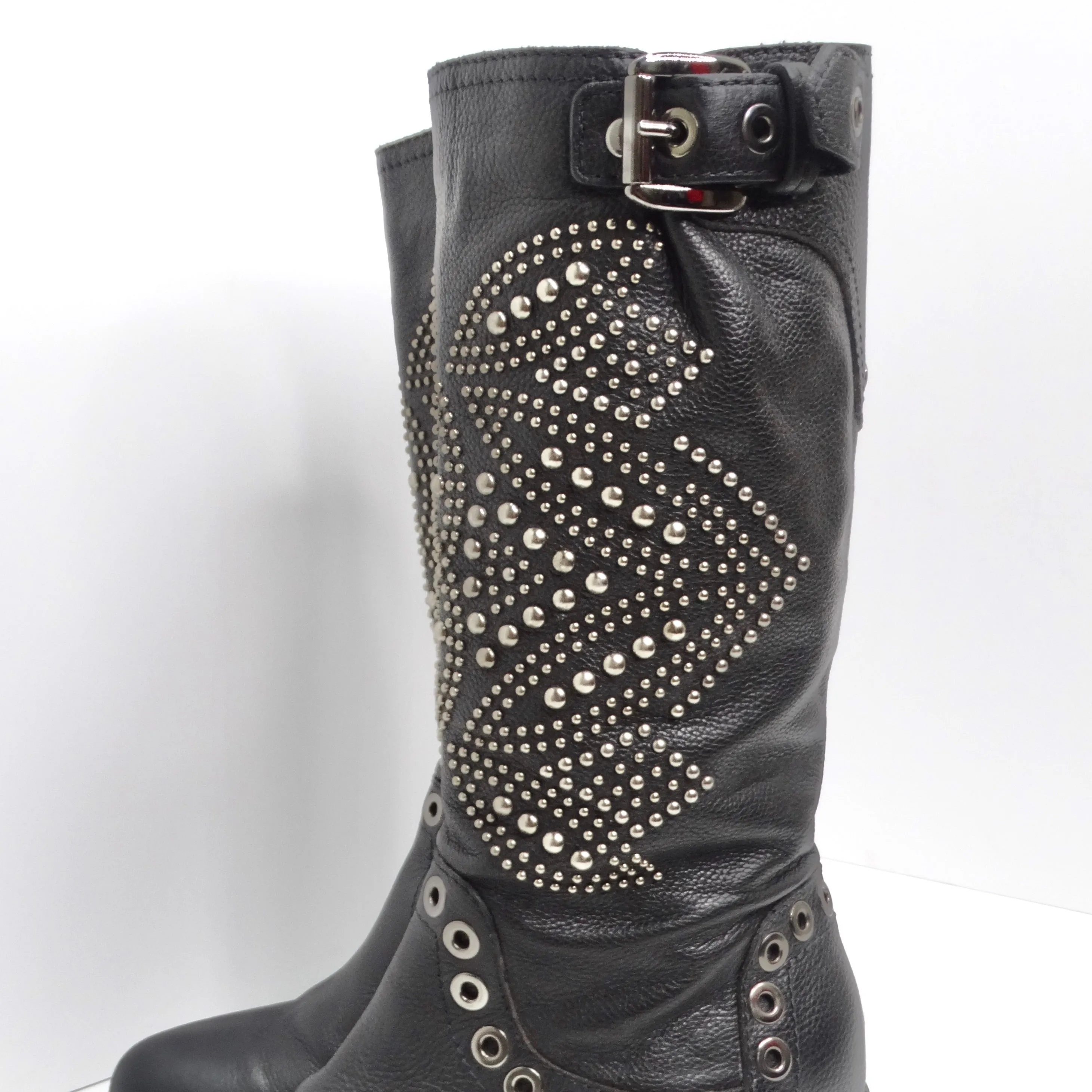 Baldan Black Leather Studded Moto Boots