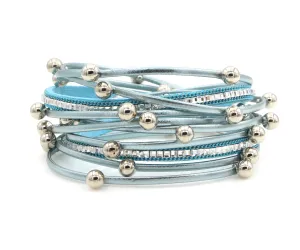 Beaded Blue Double Wrap Leather Bracelet