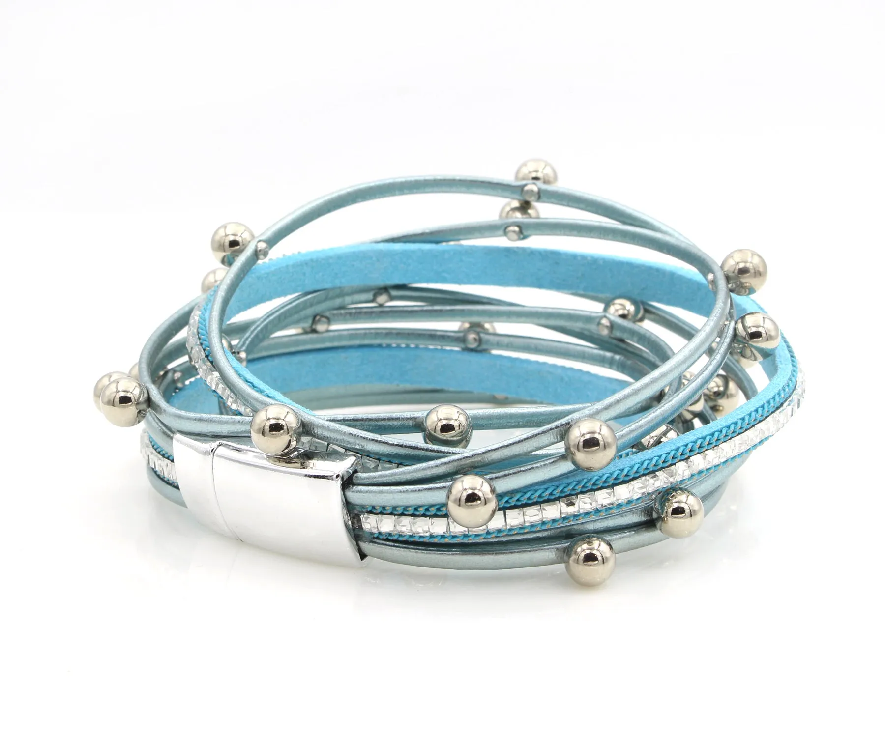 Beaded Blue Double Wrap Leather Bracelet