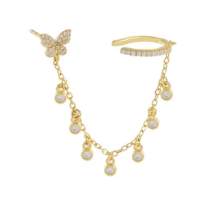 Bezel Butterfly Ear Cuff X Stud Earring
