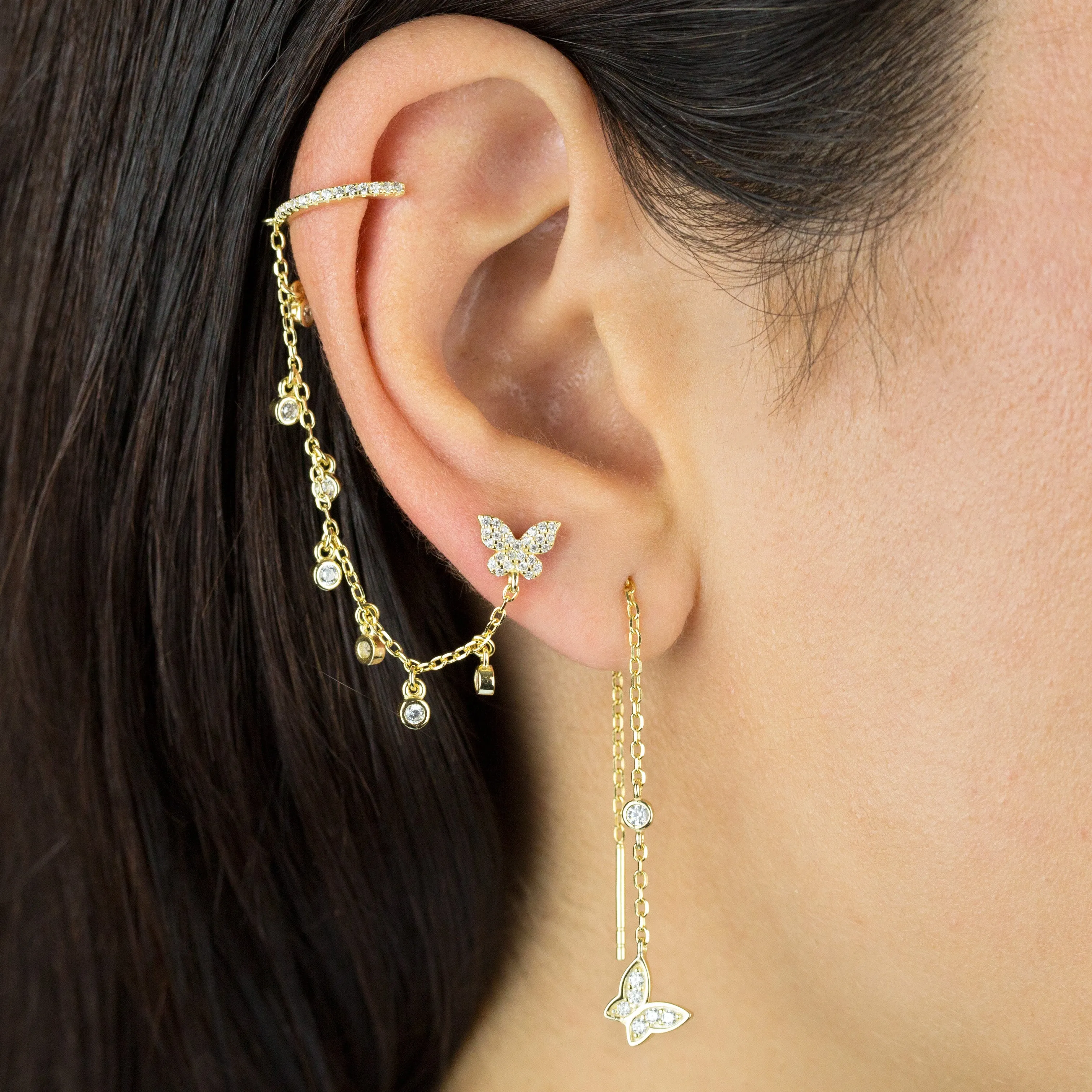 Bezel Butterfly Ear Cuff X Stud Earring