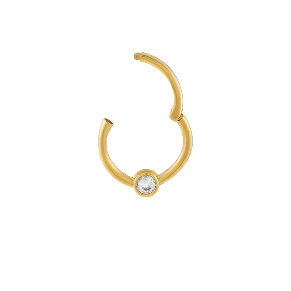 Bezel CZ Cartilage Huggie Earring 14K