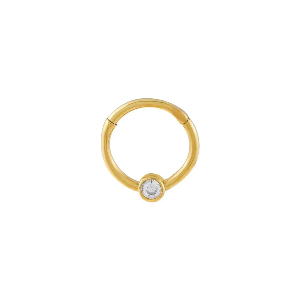 Bezel CZ Cartilage Huggie Earring 14K