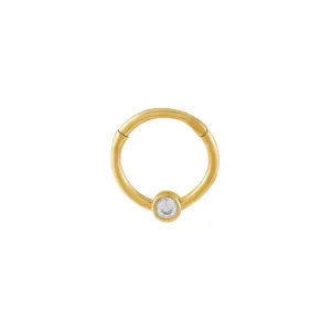 Bezel CZ Cartilage Huggie Earring 14K
