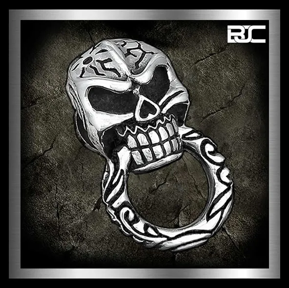 Biker Flame Skull Sterling Silver Wallet Chain Connector Concho