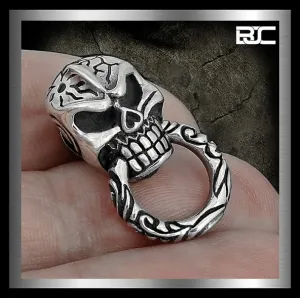 Biker Flame Skull Sterling Silver Wallet Chain Connector Concho