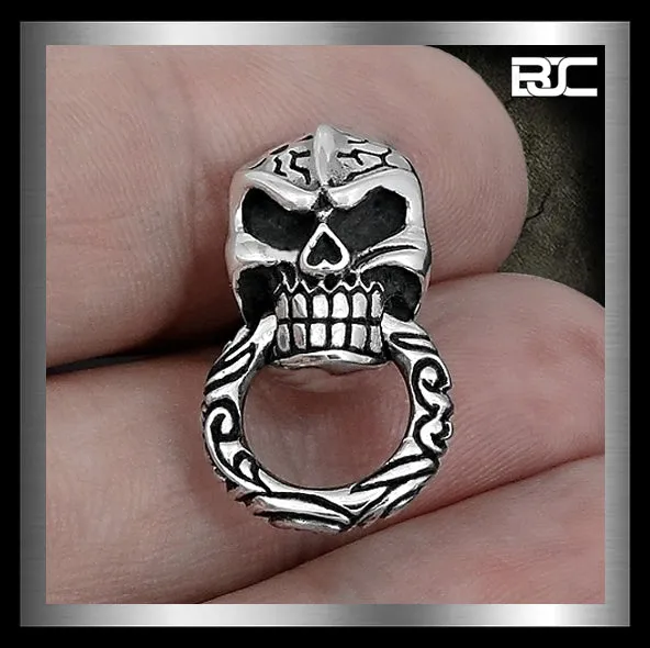 Biker Flame Skull Sterling Silver Wallet Chain Connector Concho