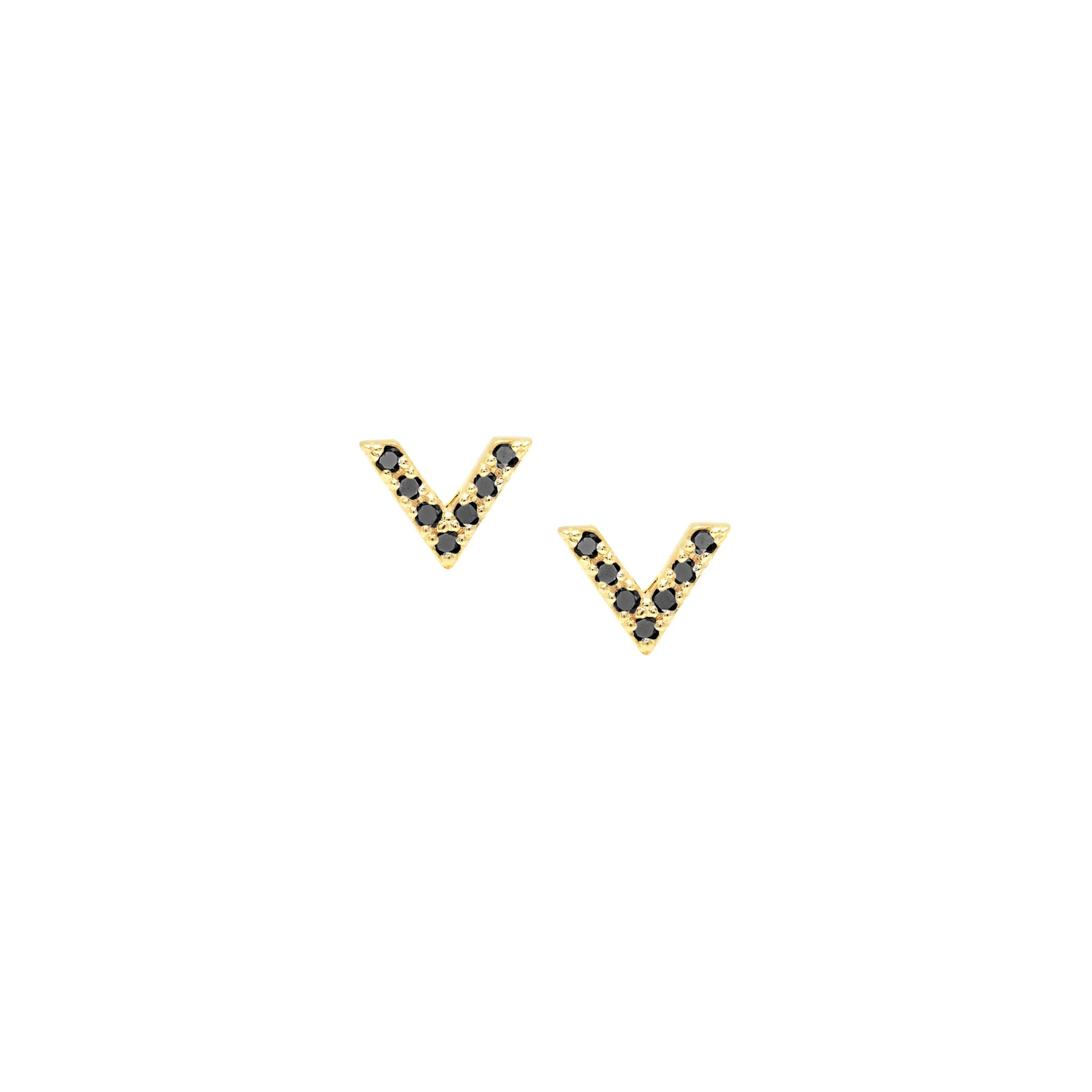 Black Diamond Dagger Studs | Yellow Gold