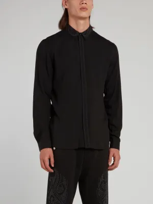 Black Micro-Stud Long Sleeve Shirt