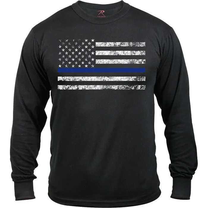 Black - Thin Blue Line Support The Police Distressed Long Sleeve T-Shirt
