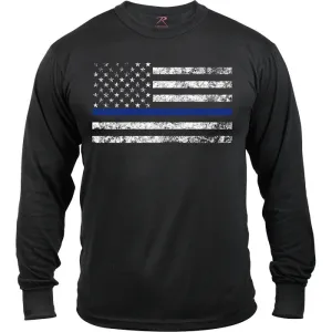 Black - Thin Blue Line Support The Police Distressed Long Sleeve T-Shirt
