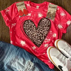 Bleached & Distressed Leopard Heart Tee