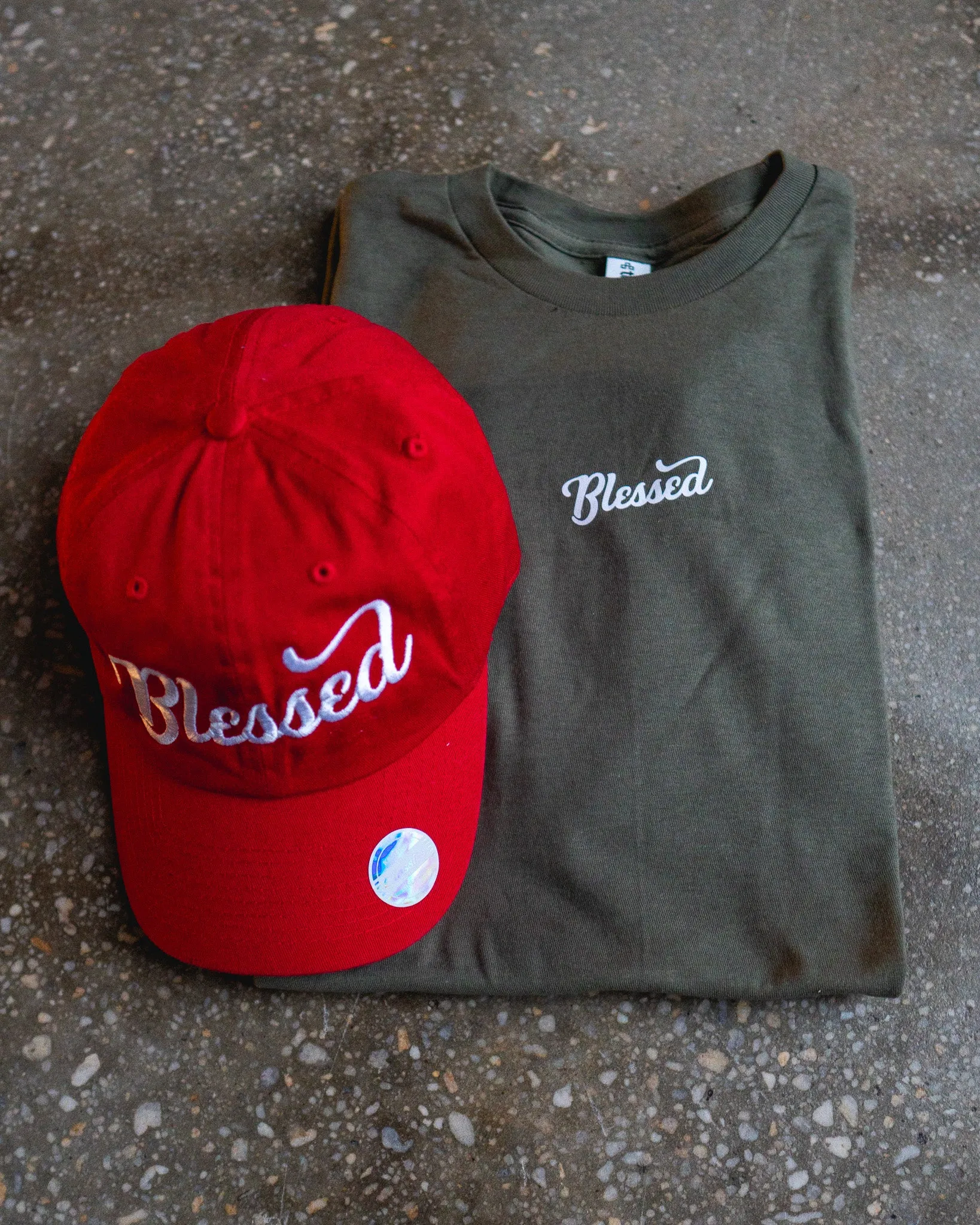 Blessed Adult Box T-Shirt & Red Non-Distressed Hat Bundle