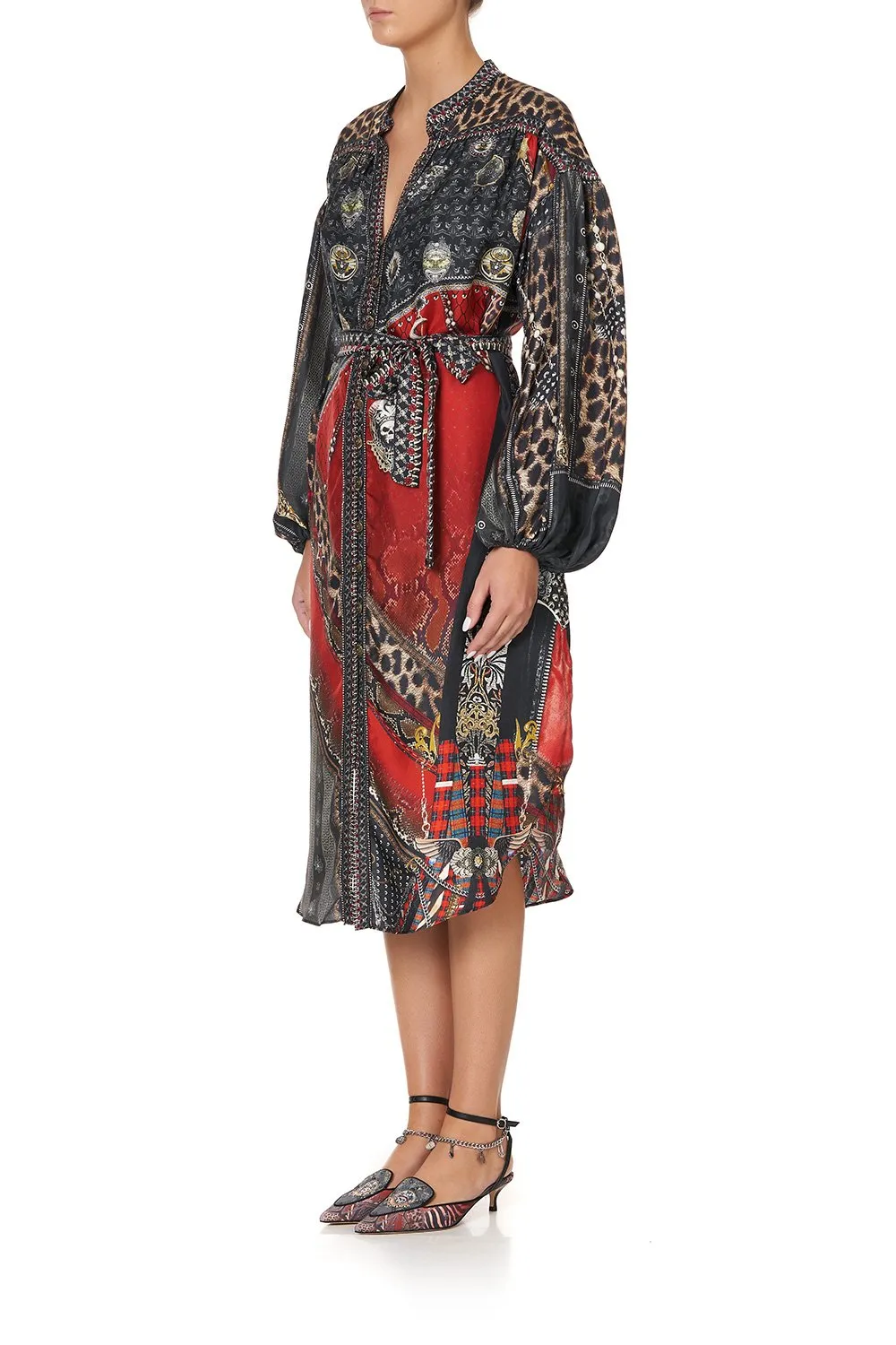 BLOUSON SLEEVE MIDI DRESS LONDON CALLING