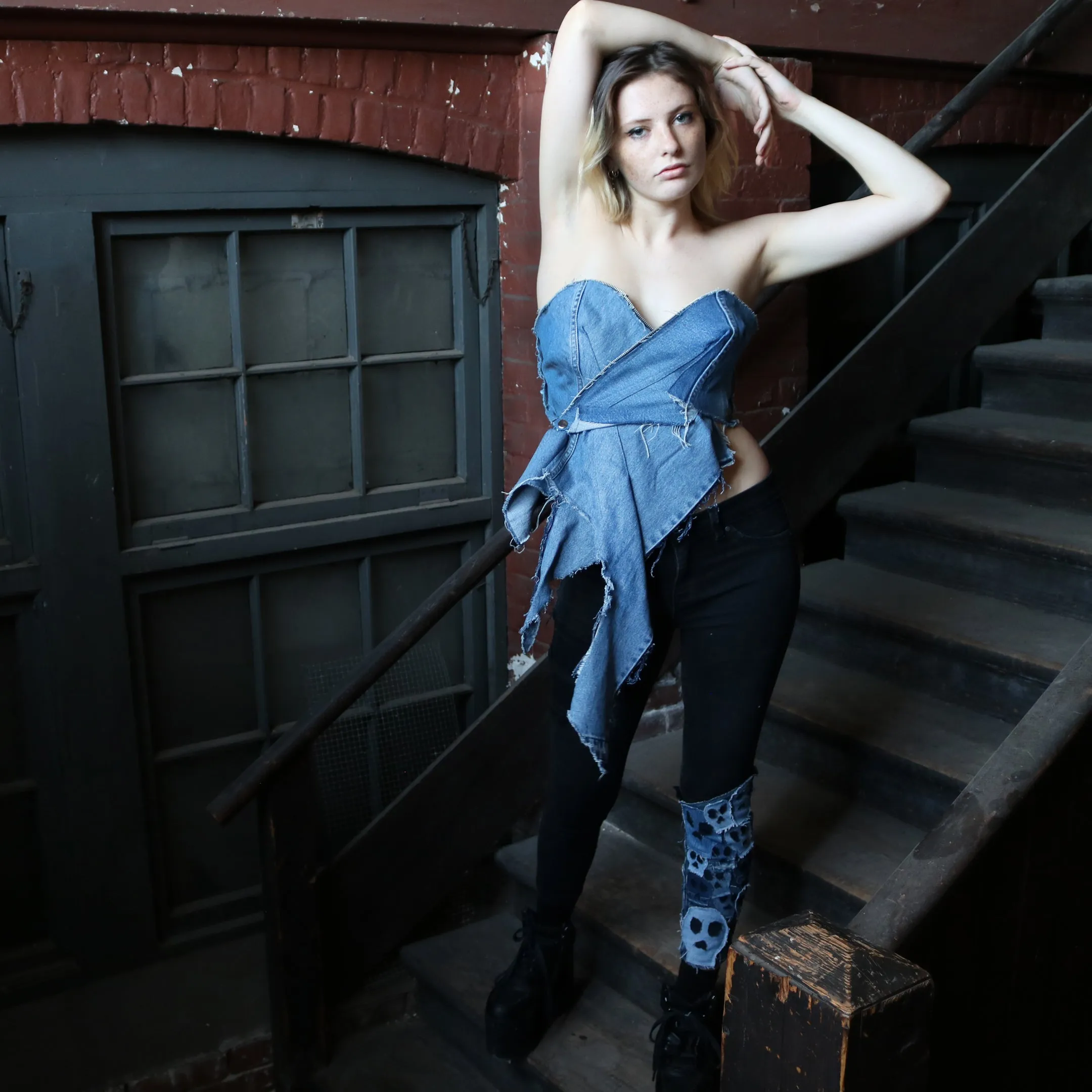 Blue By You - Upcycled Denim Asymmetrical Moto Crop Top