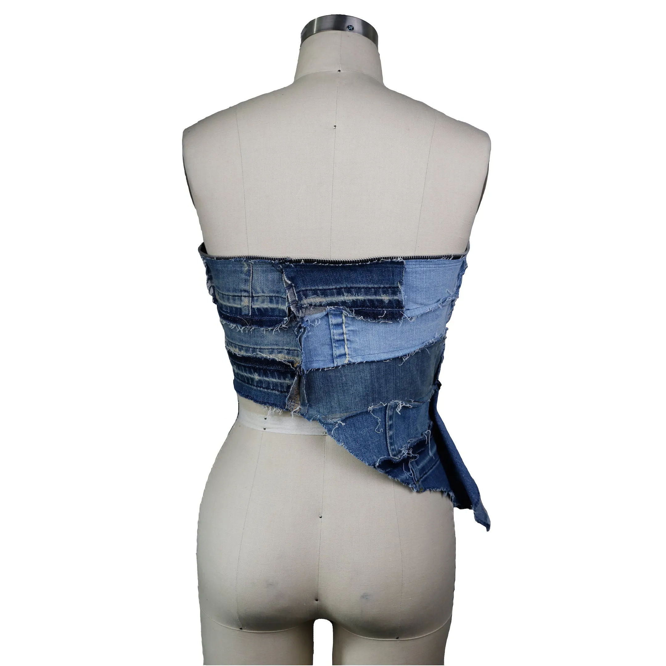 Blue By You - Upcycled Denim Asymmetrical Moto Crop Top